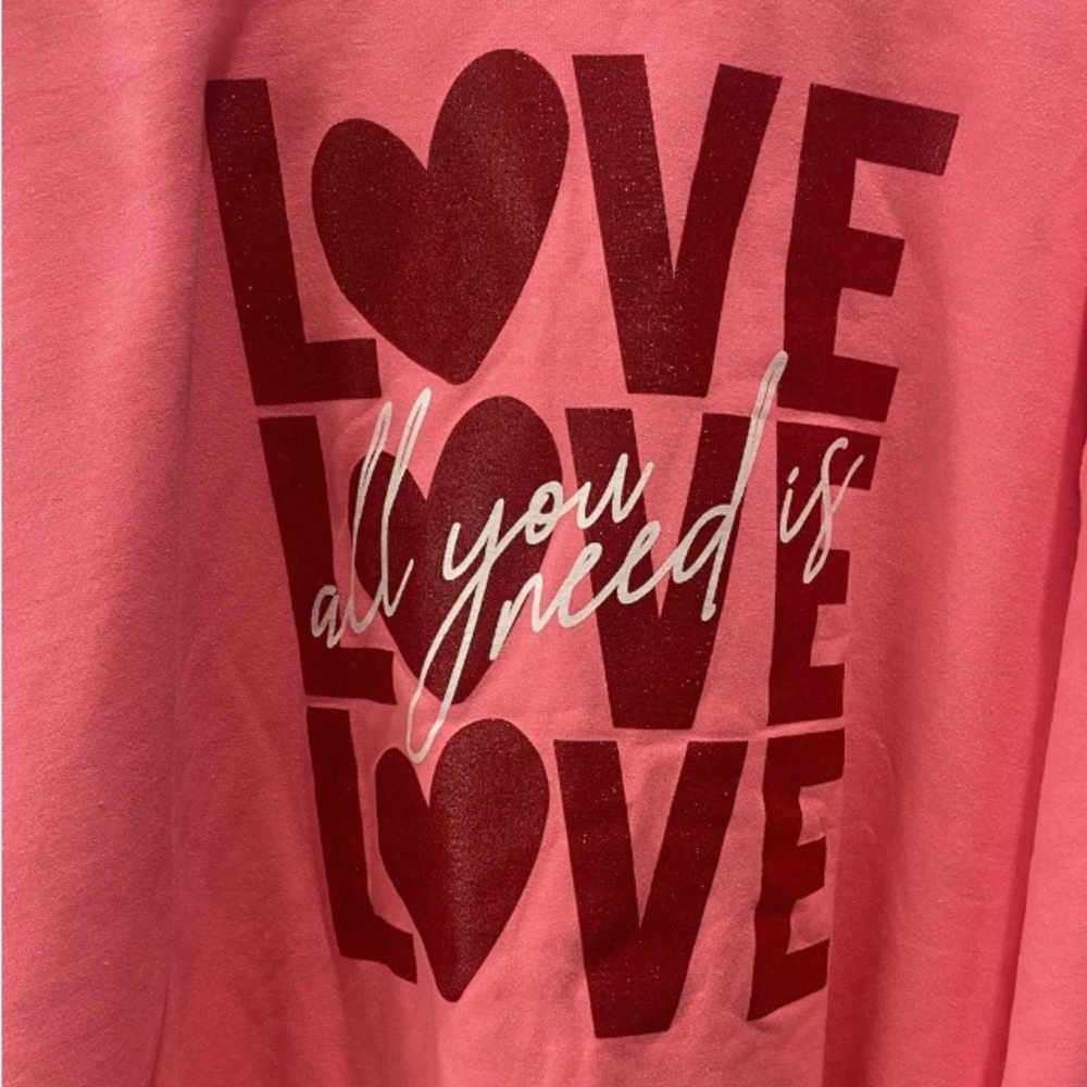 Women’s Valentine’s Hot Pink Gildan All You Need Is Love Plus Sweatshirt 2X - Picture 2 of 8